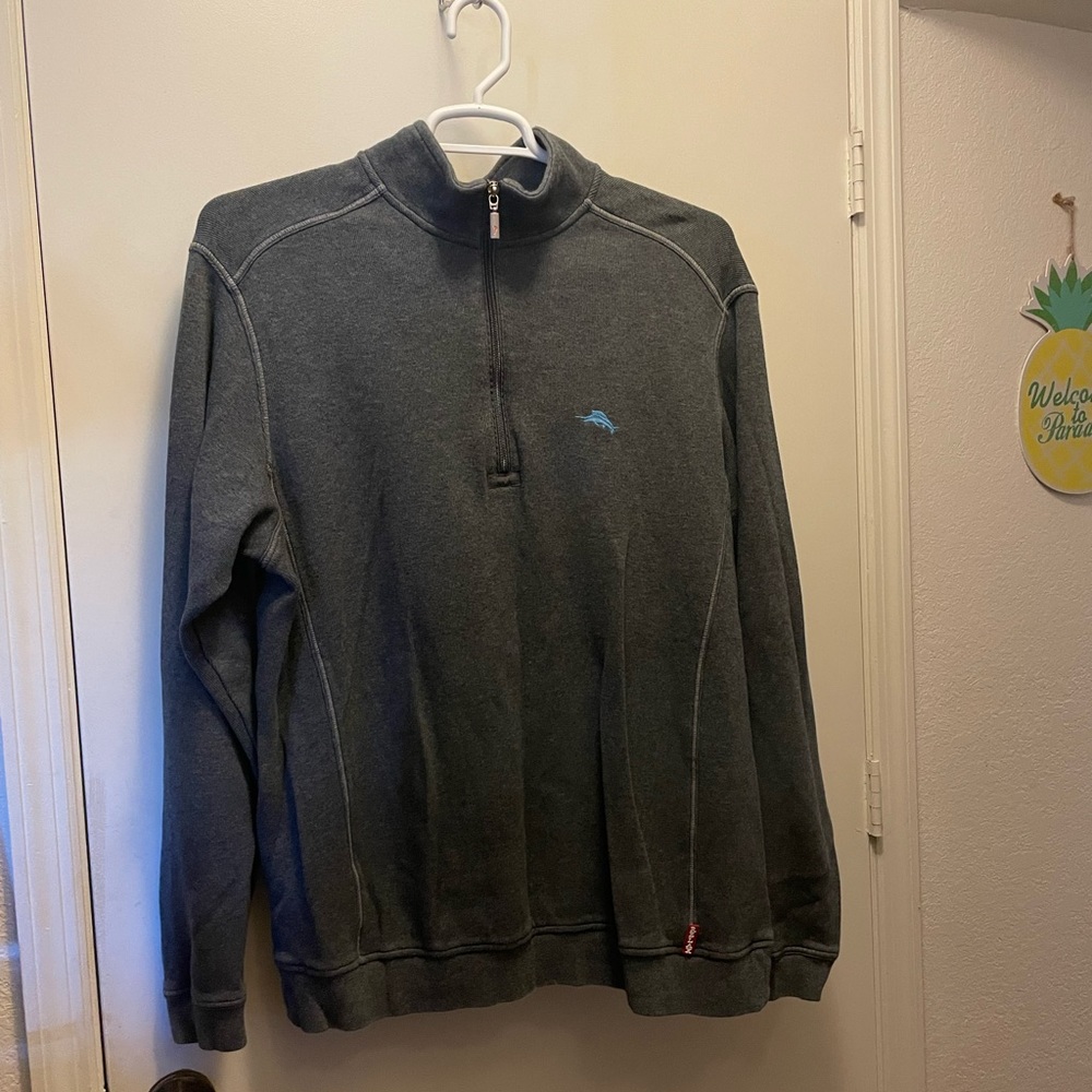 Tommy Bahama Relax Gray Half-Zip Sweatshirt Large/Tall.